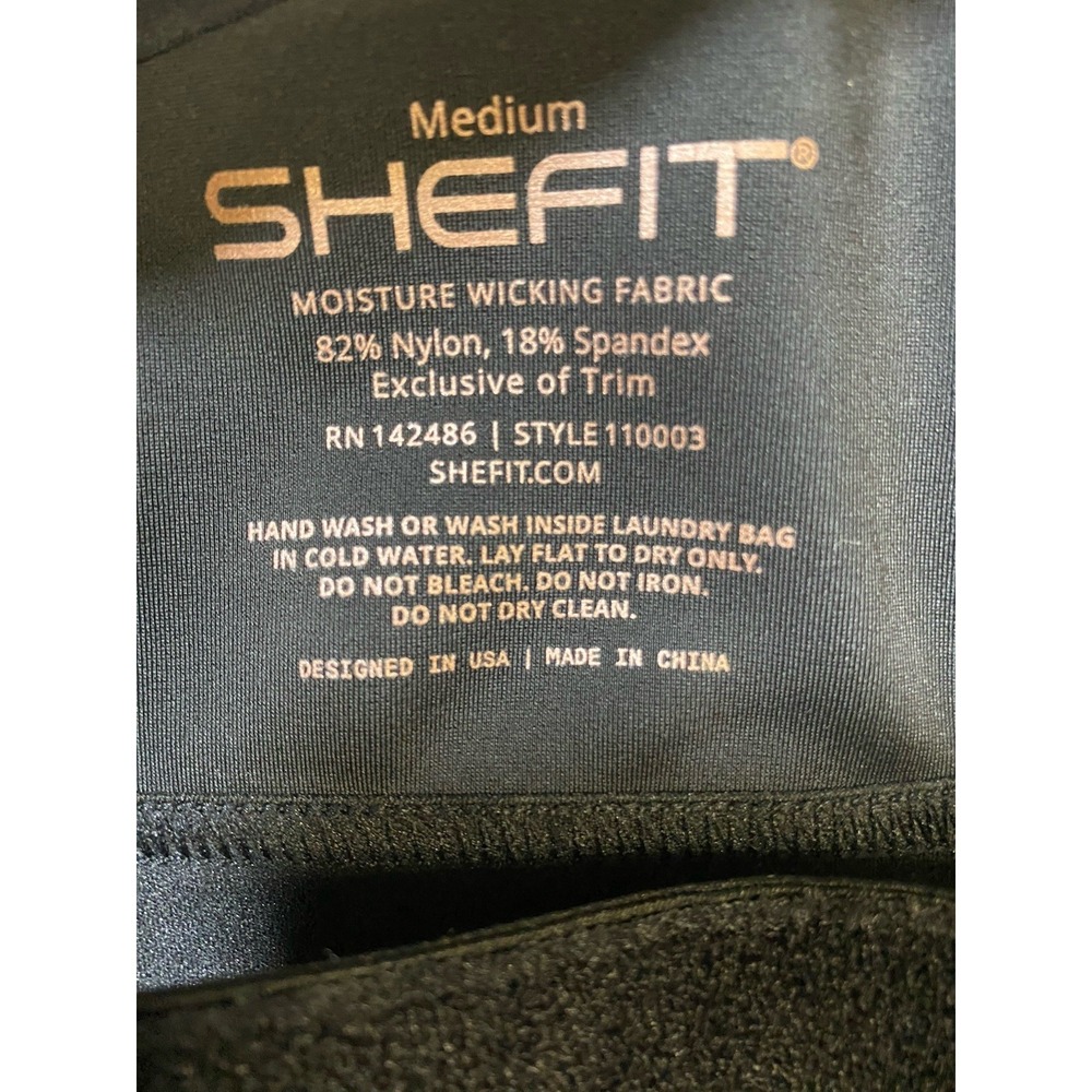 SHEFIT Flex Sports Bra Size Medium Black Rose Gold Foil Shimmer Zip Front 110003 - Picture 2 of 7